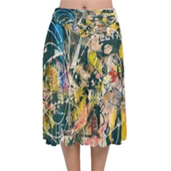 Abstract Art Berlin Velvet Flared Midi Skirt by Modern2018