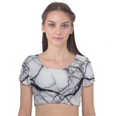 Marble Tiles Rock Stone Statues Velvet Short Sleeve Crop Top  by Simbadda