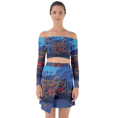 Architecture Modern Building Off Shoulder Top With Skirt Set by Simbadda