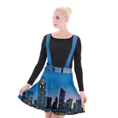 Frankfurt Germany Panorama City Suspender Skater Skirt by Simbadda