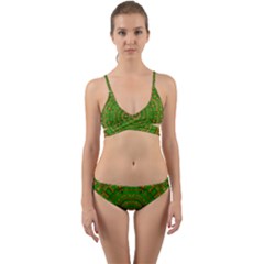 Wonderful Mandala Of Green And Golden Love Wrap Around Bikini Set by pepitasart