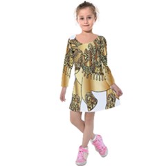 Gold Elephant Pachyderm Kids  Long Sleeve Velvet Dress by Simbadda
