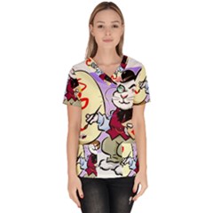 Bunny Easter Artist Spring Cartoon Scrub Top by Simbadda