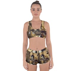 Awesome Steampunk Horse, Clocks And Gears In Golden Colors Racerback Boyleg Bikini Set by FantasyWorld7