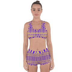 Purple Yellow Wavey Lines Racerback Boyleg Bikini Set by BrightVibesDesign