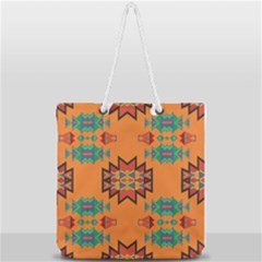 Misc Shapes On An Orange Background                                Full Print Rope Handle Tote (large) by LalyLauraFLM