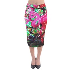 Flamingo   Child Of Dawn 9 Velvet Midi Pencil Skirt by bestdesignintheworld