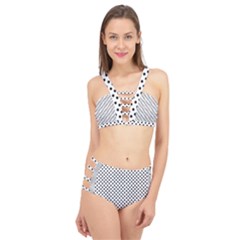 Black White Polka Dots Pattern Cage Up Bikini Set by LoolyElzayat