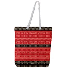 Red And Black Modern Mudcloth Full Print Rope Handle Tote (large) by tribalstyle