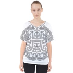 Chinese Traditional Pattern V-neck Dolman Drape Top by Nexatart