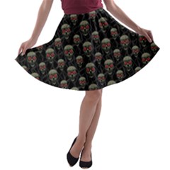 Skulls Motif Pattern A-line Skater Skirt by dflcprints