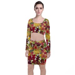 Autumn Fall Leaves Long Sleeve Crop Top & Bodycon Skirt Set by LoolyElzayat