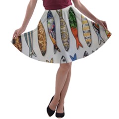 Fish Sardines Motive Pattern A-line Skater Skirt by Sapixe