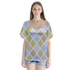 Background Paper Texture Motive V-neck Flutter Sleeve Top by Sapixe