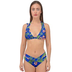 Leaves On Blue Double Strap Halter Bikini Set by LoolyElzayat