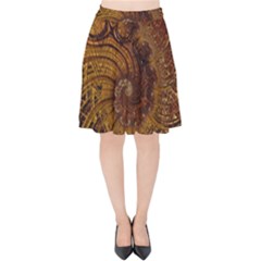 Copper Caramel Swirls Abstract Art Velvet High Waist Skirt by Sapixe