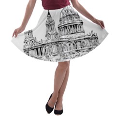Line Art Architecture Church A-line Skater Skirt by Sapixe