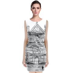 Line Art Architecture Church Italy Sleeveless Velvet Midi Dress by Sapixe