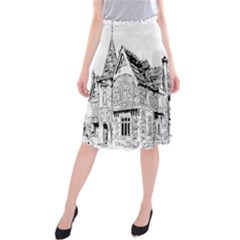 Line Art Architecture Old House Midi Beach Skirt by Sapixe