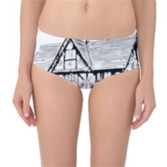 Line Art Architecture Vintage Old Mid-waist Bikini Bottoms by Sapixe