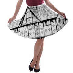 Line Art Architecture Vintage Old A-line Skater Skirt by Sapixe