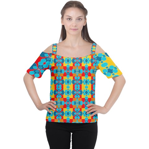 Pop Art Abstract Design Pattern Cutout Shoulder Tee by Sapixe