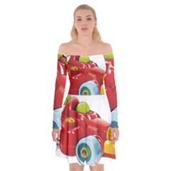 Car Vehicle Racing Car Formula Off Shoulder Skater Dress by Sapixe