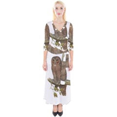Bird Owl Animal Vintage Isolated Quarter Sleeve Wrap Maxi Dress by Sapixe