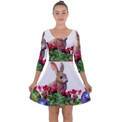 Easter Eggs Rabbit Celebration Quarter Sleeve Skater Dress by Sapixe