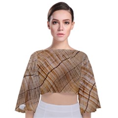 Abstract Brown Tree Timber Pattern Tie Back Butterfly Sleeve Chiffon Top by Sapixe