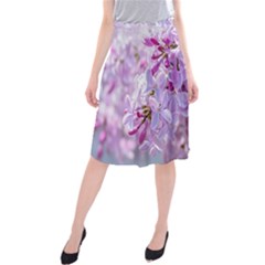 Pink Lilac Flowers Midi Beach Skirt by FunnyCow