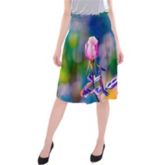 Pink Rose Flower Midi Beach Skirt by FunnyCow