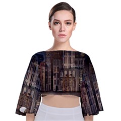 Architecture City Home Window Tie Back Butterfly Sleeve Chiffon Top by Nexatart