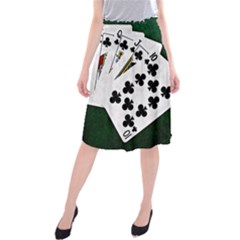 Poker Hands   Royal Flush Clubs Midi Beach Skirt by FunnyCow