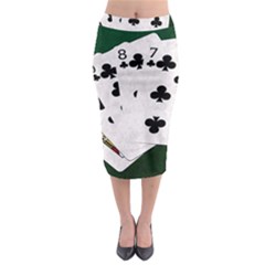 Poker Hands   Straight Flush Clubs Midi Pencil Skirt by FunnyCow