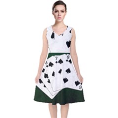 Poker Hands Straight Flush Spades V-neck Midi Sleeveless Dress  by FunnyCow