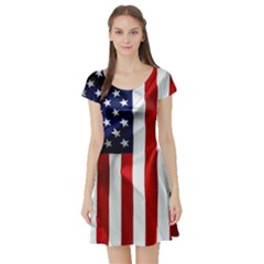 American Usa Flag Vertical Short Sleeve Skater Dress by FunnyCow