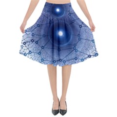 Network Social Abstract Flared Midi Skirt by Nexatart