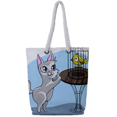 Cat Bird Cage Hunt Hunting Pet Full Print Rope Handle Tote (small) by Sapixe