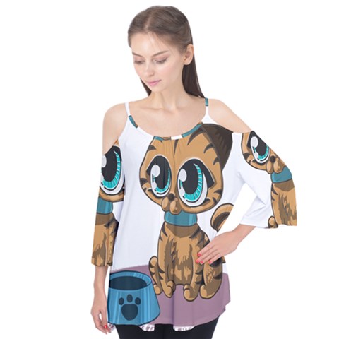 Kitty Cat Big Eyes Ears Animal Flutter Tees by Sapixe