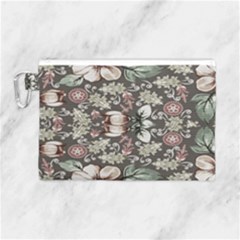 Seamless Pink Green And White Florals Peach Canvas Cosmetic Bag (large) by flipstylezfashionsLLC