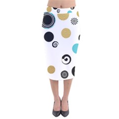 Fun Retro Blue Gold Circles  Velvet Midi Pencil Skirt by flipstylezfashionsLLC