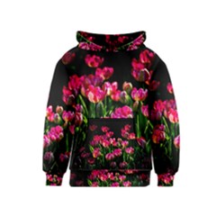 Pink Tulips Dark Background Kids  Pullover Hoodie by FunnyCow