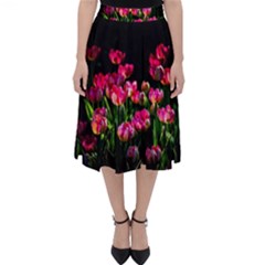 Pink Tulips Dark Background Folding Skater Skirt by FunnyCow