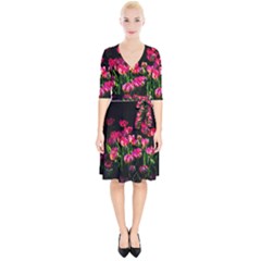 Pink Tulips Dark Background Wrap Up Cocktail Dress by FunnyCow