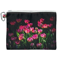Pink Tulips Dark Background Canvas Cosmetic Bag (xxl) by FunnyCow