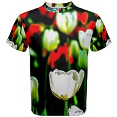 White And Red Sunlit Tulips Men s Cotton Tee by FunnyCow