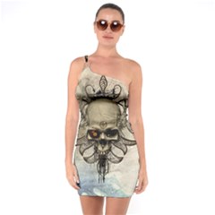 Awesome Creepy Skull With  Wings One Soulder Bodycon Dress by FantasyWorld7