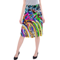 Colorful Bicycles In A Row Midi Beach Skirt by FunnyCow