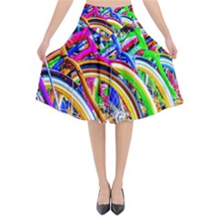 Colorful Bicycles In A Row Flared Midi Skirt by FunnyCow